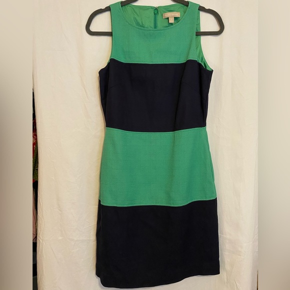 Banana Republic Navy and Green Striped Shift Dress - Picture 1 of 6